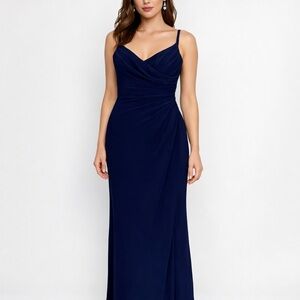 La Femme Dark Blue Open Back Gown Formal Dress Wedding Guest Pageant Prom 2